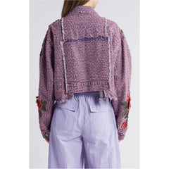 Bloom Floral Appliqué Texture Denim Jacket