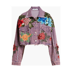 Bloom Floral Appliqué Texture Denim Jacket