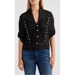 Jameson Button Embellished Semi Sheer Top