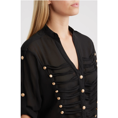 Jameson Button Embellished Semi Sheer Top